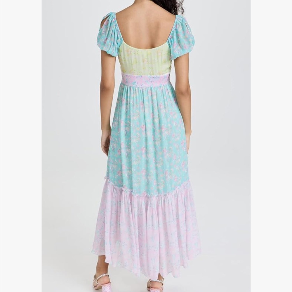 LoveShackFancy sz 4 Angie Maxi Dress Tiered Puff Sleeve Fuji Sunrise Print Mix - Picture 2 of 10